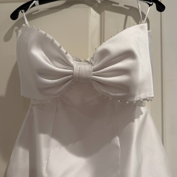 ALFRED SUNG Pearl & Bow Detail Strapless Cocktail Minidress - Picture 3 of 6